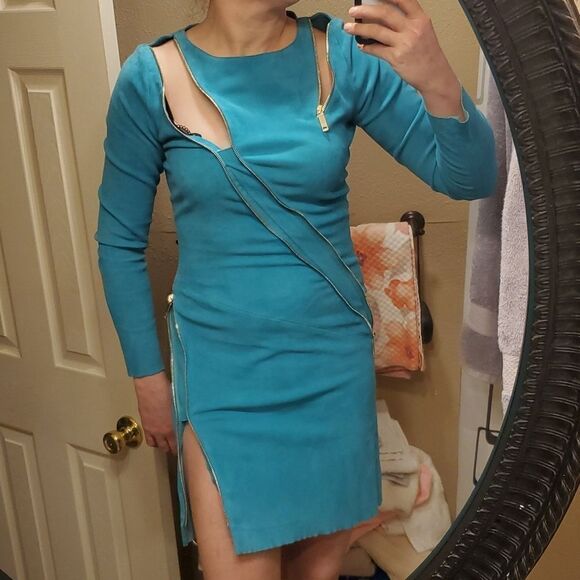 Jean Claude Jitrois Genuine Suede Dress in Teal Size XS - Picture 13 of 17